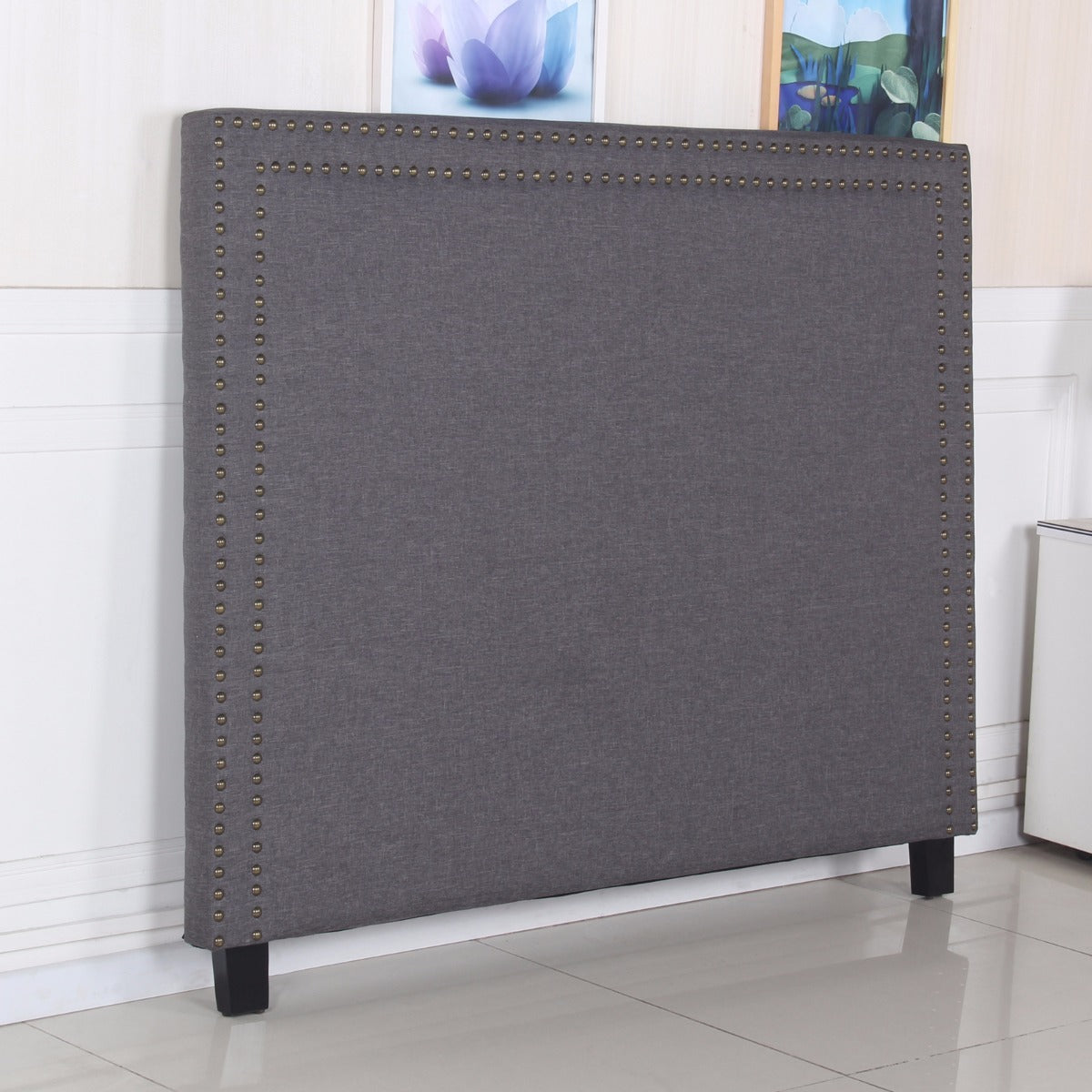 Batlow Square Bed Head, Charcoal Queen