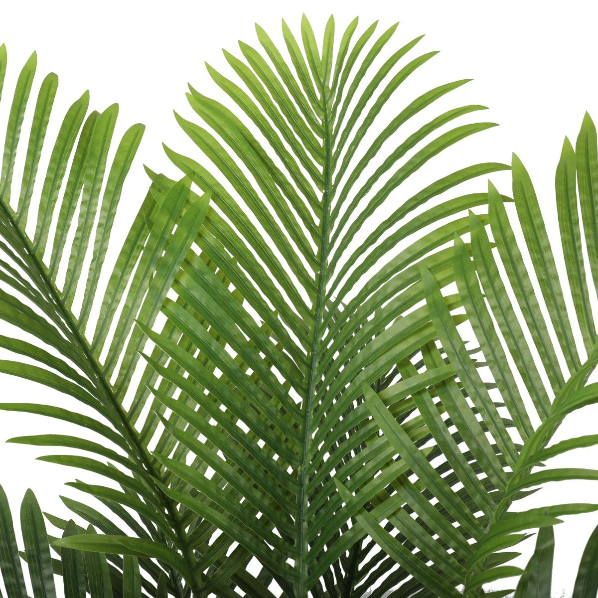 Artificial areca palm frond close-up showing real-touch leaf texture and detail — Allure Home Collections