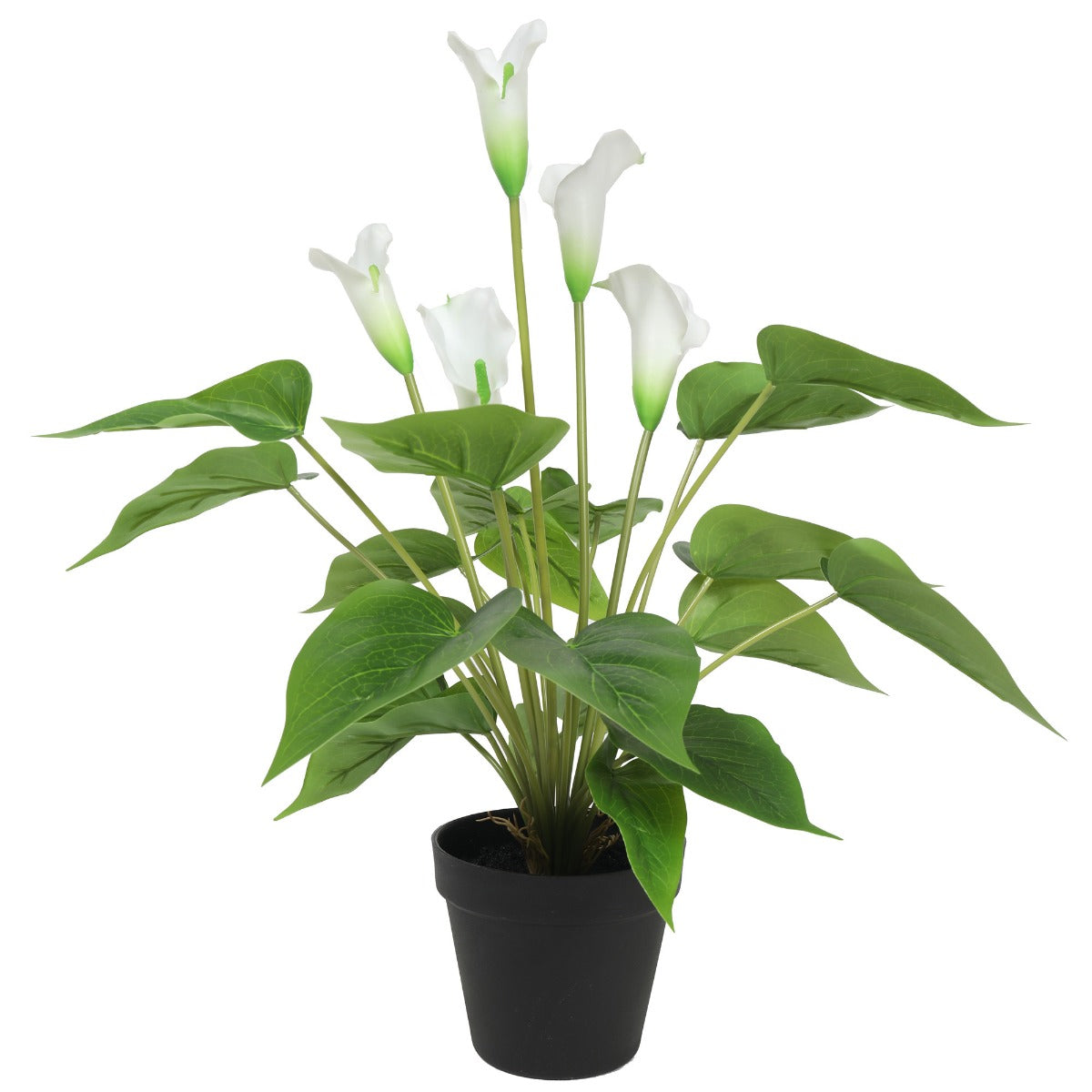 White artificial peace lily plant styled in home office setting — Allure Home Collections