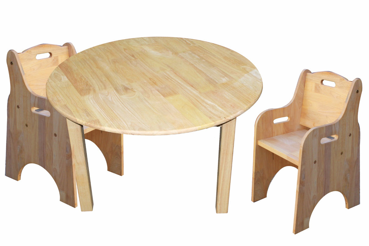 Round Toddler Table and 2 Chairs Set, Rubberwood
