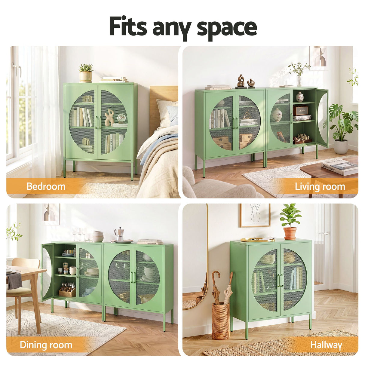 Glossop 2 Door Buffet Sideboard, Green 2pcs