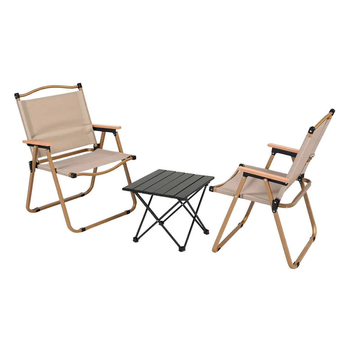Red three piece camp set with folding table and two chairs