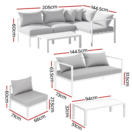 Coolangatta 4 Piece Outdoor Sofa Set, White Aluminium