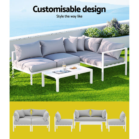 Coolangatta 4 Piece Outdoor Sofa Set, White Aluminium