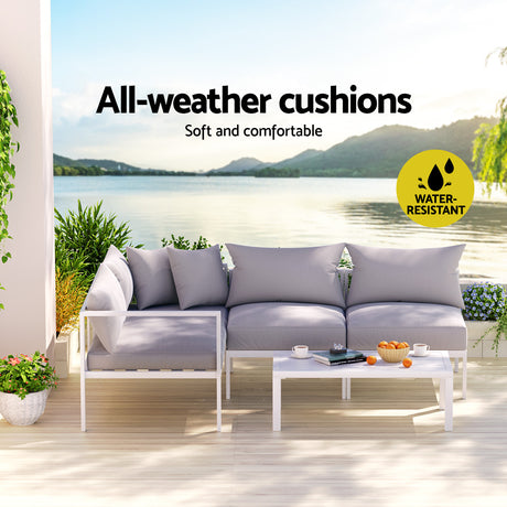 Coolangatta 4 Piece Outdoor Sofa Set, White Aluminium
