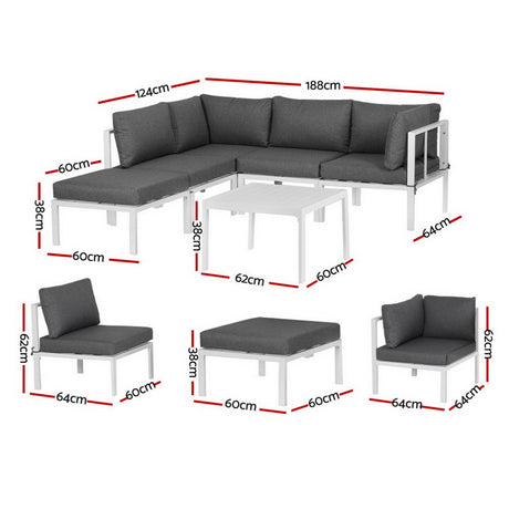 Narrabeen 6 Piece Outdoor Lounge Set, White Aluminium