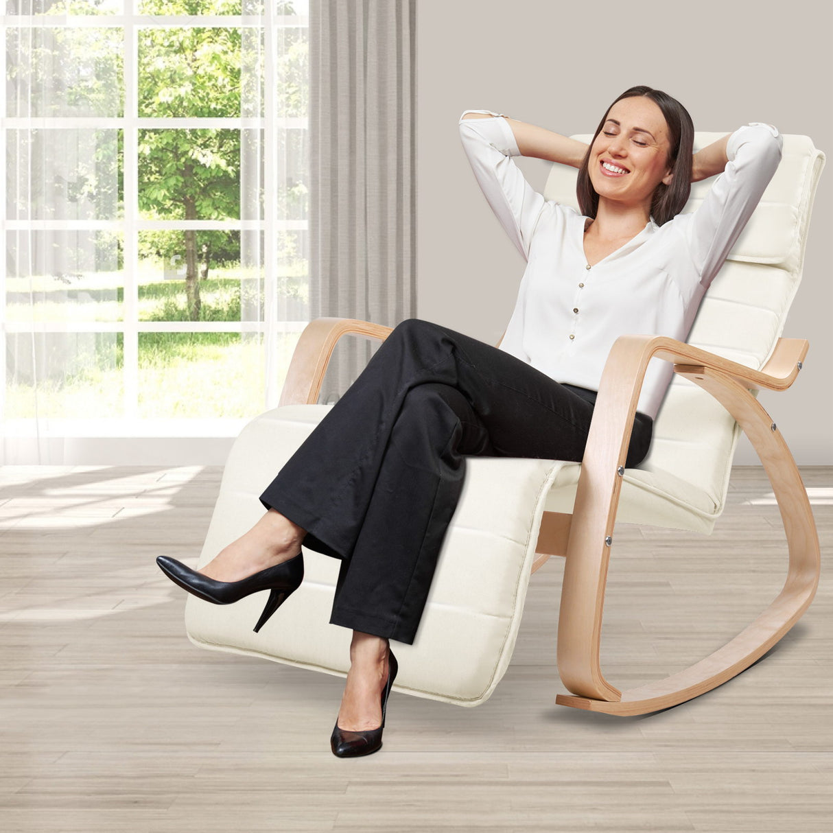 Afton Modern Rocking Armchair with Adjustable Footrest