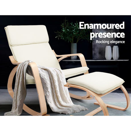 Artiss Beige Bentwood Rocking Armchair Footstool