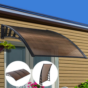 Hvar brown polycarbonate window and door awning canopy 1.5m x 3.0m mounted above doorway
