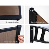 Instahut Window Door Awning Canopy 1.5mx4m Brown Sheet Black Plastic Frame