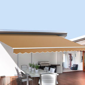Dubrovnik manual folding arm awning beige 2.5m x 2.0m patio shade extended over outdoor setting