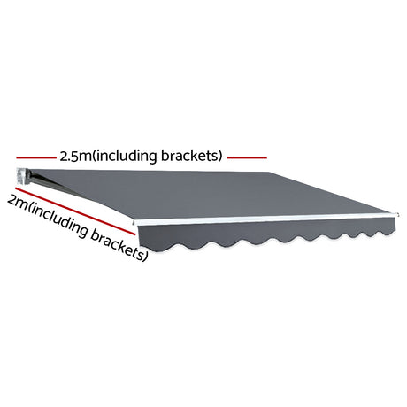 Instahut Retractable Folding Arm Awning Manual Sunshade 2.5Mx2M Grey