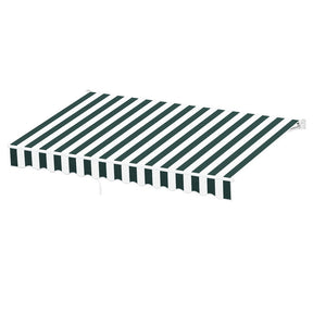 Split motorised folding arm awning green and white 3.0m x 2.5m remote controlled patio shade extended