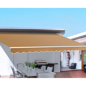 Split motorised folding arm awning beige 4.0m x 3.0m remote controlled patio shade extended