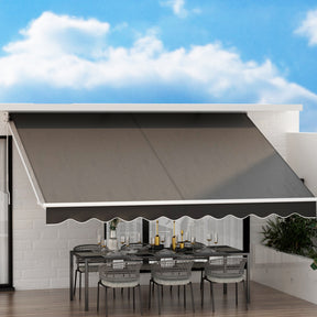 Split motorised folding arm awning grey 4.0m x 3.0m remote controlled patio shade extended