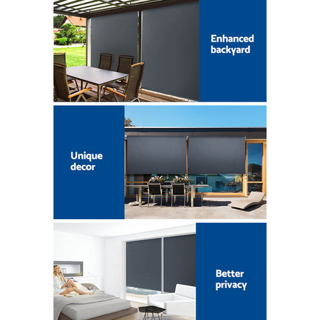Instahut 2.1X2.5M Outdoor Blinds Awning Roll Down Canopy Retractable Outdoor Blinds Window Shade Grey