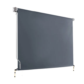 Rovinj grey outdoor roll down mesh blind awning 2.7m x 2.5m lowered across pergola opening