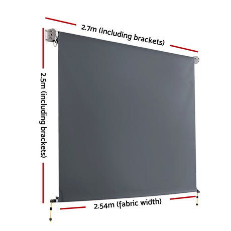 Instahut 2.7X2.5M Outdoor Blinds Awning Roll Down Canopy Retractable Outdoor Blinds Window Shade Grey