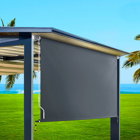Instahut 3X2.5M Outdoor Blinds Awning Roll Down Canopy Retractable Outdoor Blinds Window Shade Grey