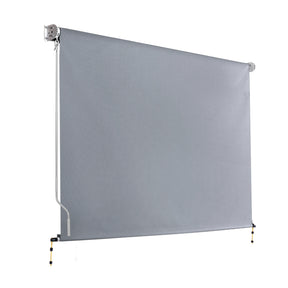 Rovinj grey outdoor roll down mesh blind awning 3.0m x 2.5m lowered across pergola opening