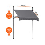 Instahut Window Fixed Pivot Arm Awning Outdoor Door Canopy 2X1.8M Grey