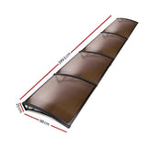 Instahut Window Awning Door Canopy 1m x 4m Brown Sheet Black Plastic Frame
