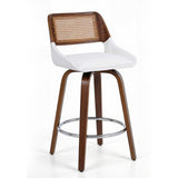McCrae white PU and rattan swivel bar stool 2pcs set with plywood legs in a modern kitchen