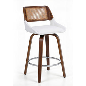 McCrae white PU and rattan swivel bar stool 2pcs set with plywood legs in a modern kitchen