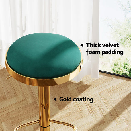 Artiss Green Velvet Bar Stools with Gold Frame