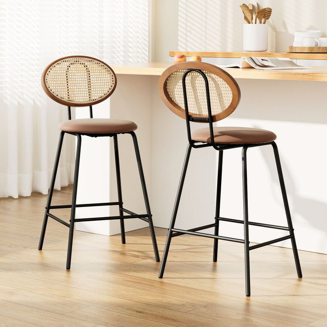 Artiss Raye Brown PU Leather Bar Stools