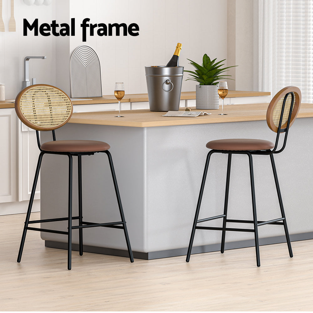 Artiss Raye Brown PU Leather Bar Stools
