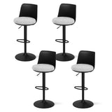 Mordialloc black faux linen gas lift bar stool with curved backrest at a kitchen counter