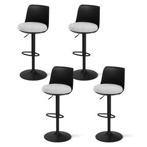 Mordialloc black faux linen gas lift bar stool with curved backrest at a kitchen counter