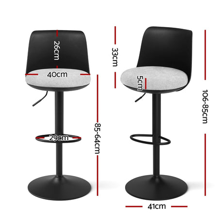 Mordialloc black faux linen gas lift bar stool with curved backrest at a kitchen counter