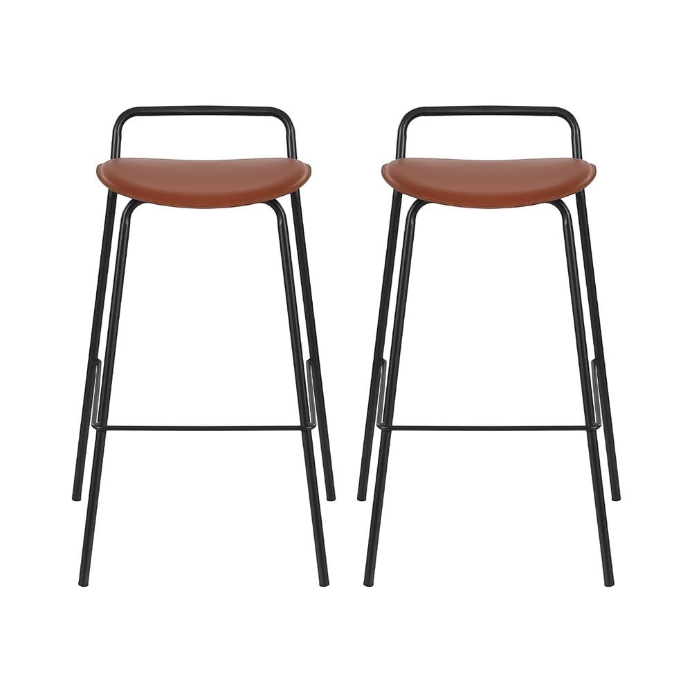 Corinella brown padded bar stool with black metal frame in a modern kitchen