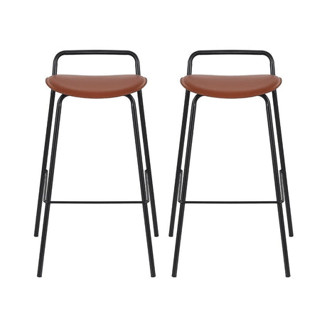 Corinella brown padded bar stool with black metal frame in a modern kitchen
