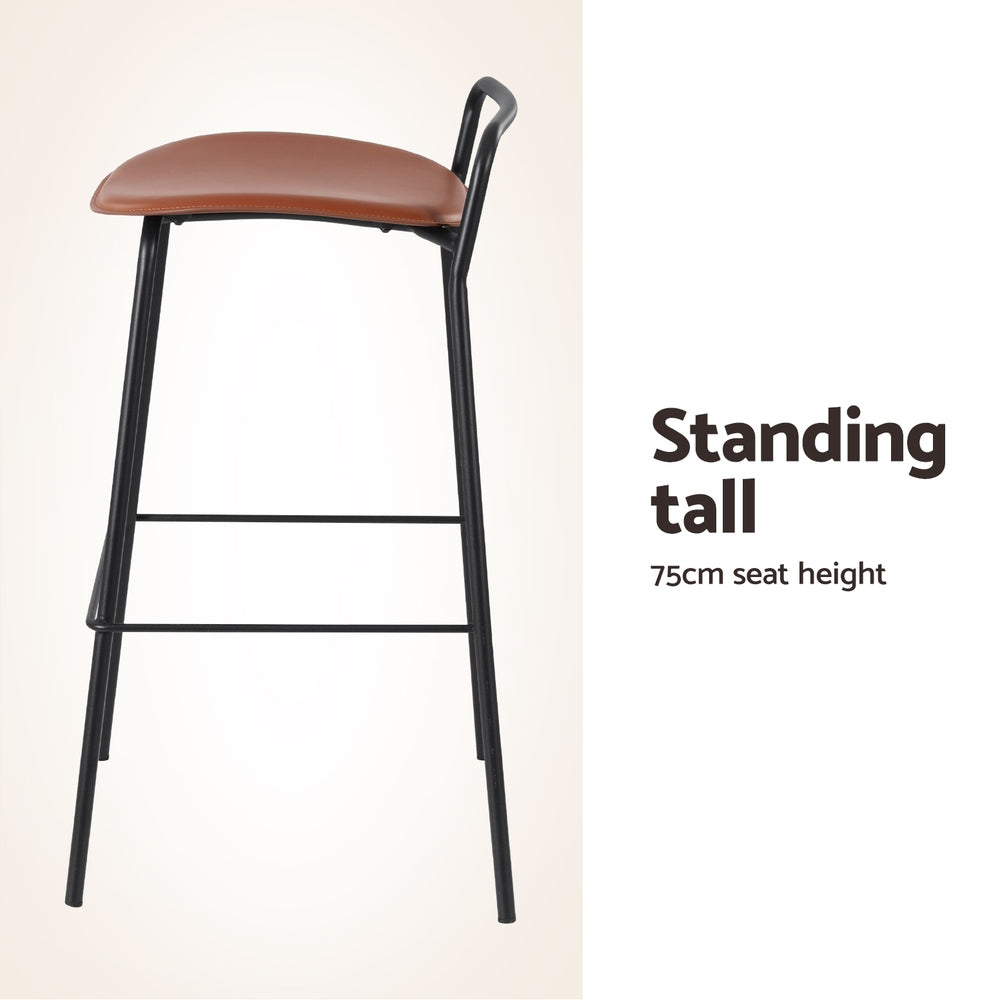 Side profile of Artiss brown metal bar stool showing sturdy frame — Allure Home Collections