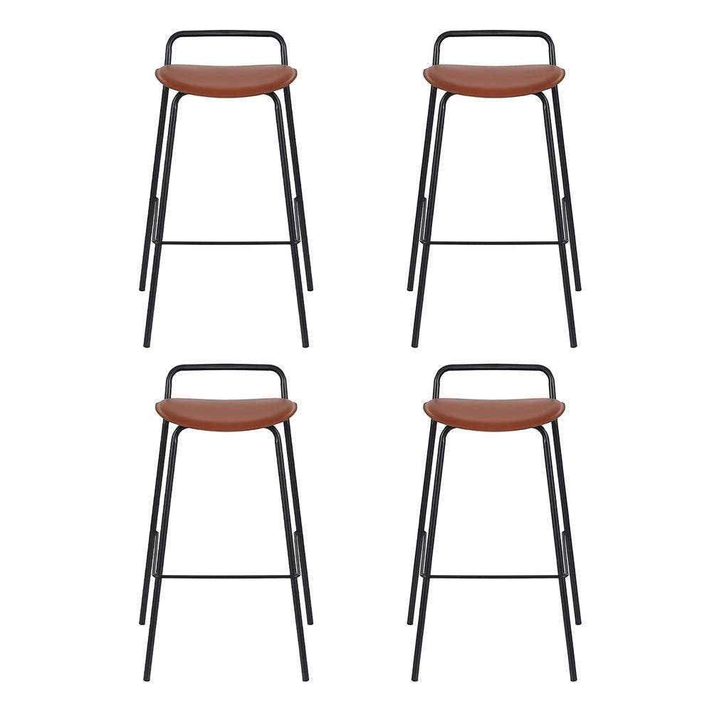 Corinella brown padded bar stool with black metal frame in a modern kitchen