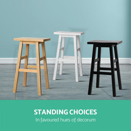 Two Artiss natural beech wood bar stools at kitchen counter — Allure Home Collections