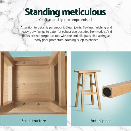 Artiss bar stool timber saddle seat close-up — Allure Home Collections
