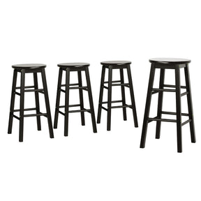 Beaumaris black solid timber round bar stools set of four with footrest rails