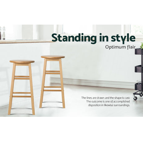 Artiss natural beech wood bar stool seat close-up — Allure Home Collections