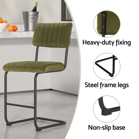 Artiss Orman green velvet bar stool seat close-up — Allure Home Collections