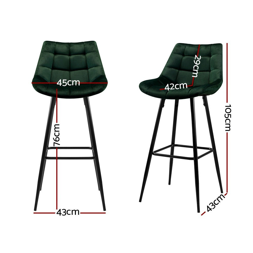 Bonbeach green velvet bar stool with tufted seat and black metal legs in a modern kitchen