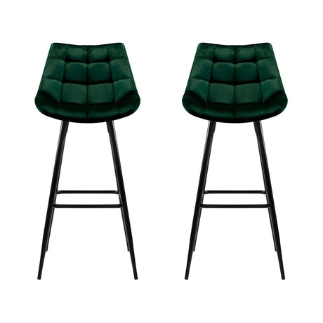 Bonbeach green velvet bar stool with tufted seat and black metal legs in a modern kitchen