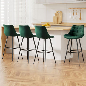 Baxter green velvet bar stools set of four with matt black metal legs