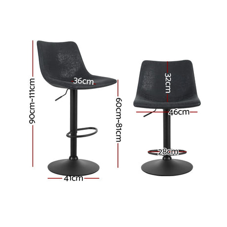 Side profile of Artiss black vintage bar stool showing gas lift — Allure Home Collections