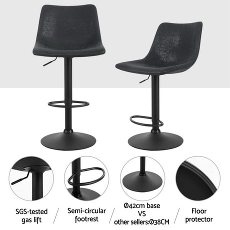 Side profile of Artiss Jovy black bar stool showing gas lift — Allure Home Collections