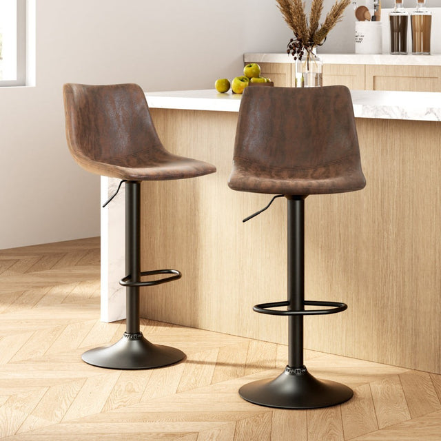 Korumburra vintage swivel bar stool brown in a modern kitchen