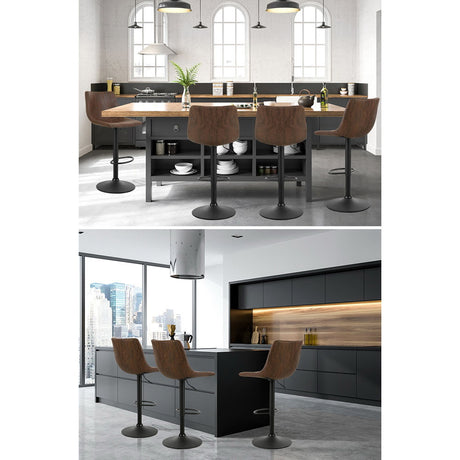 Artiss vintage brown bar stool leather seat and swivel detail — Allure Home Collections